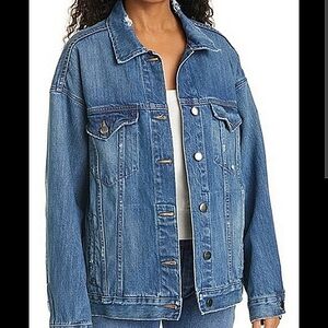 Frame Heritage Oversize Distressed Denim Jean Jacket Blue Extra Small XS